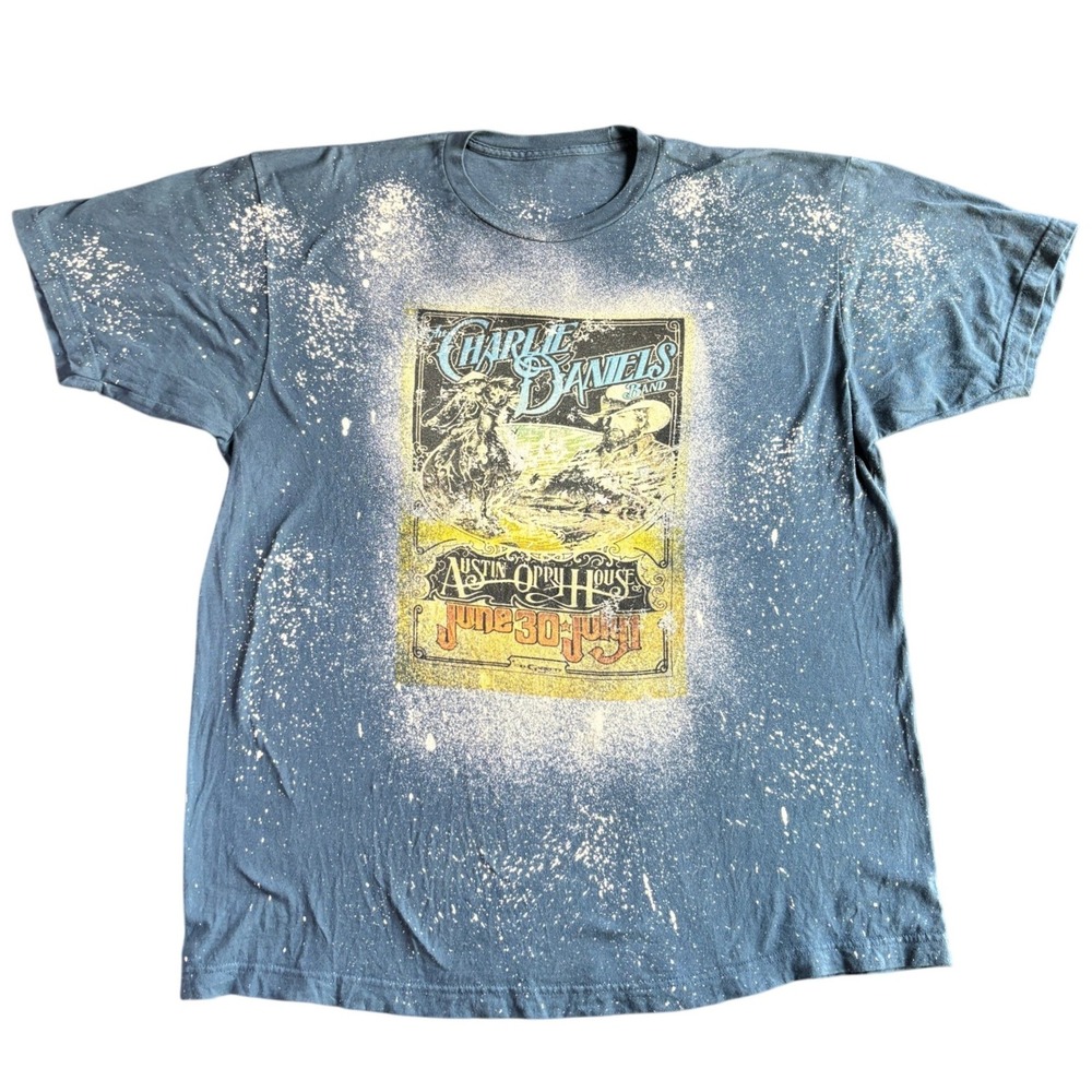 Charlie Daniels Band Austin Opry House Bleached‎ Graphic T-Shirt Navy Blue XL